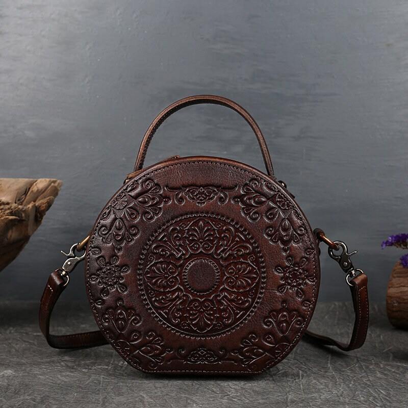 Leather Handbags Retro Small Round Bag Handbags Totem Etsy UK