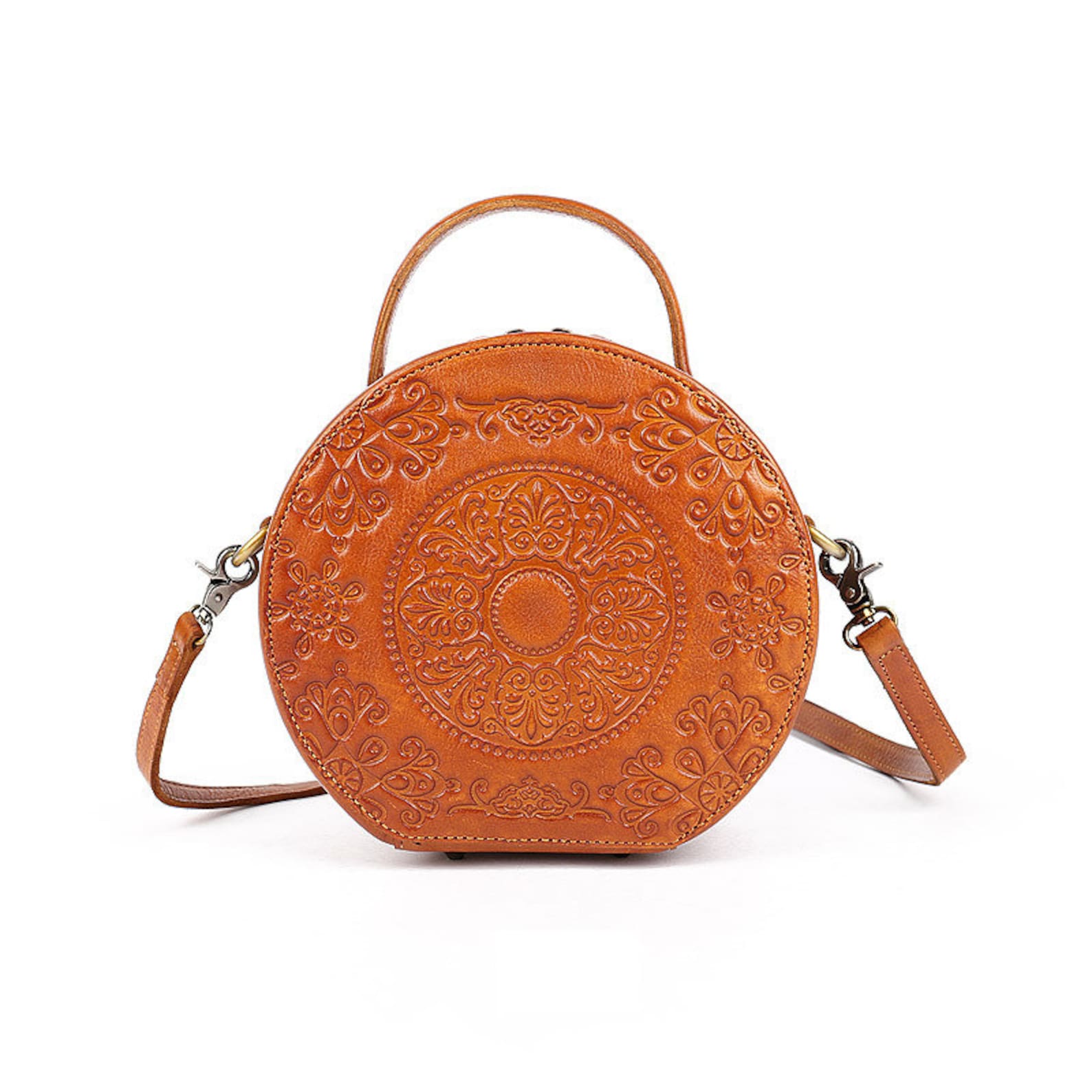 Leather Handbags Retro Small Round Bag Handbags Totem Etsy UK