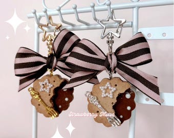Choco Biscuit Bag Charm - Polymer clay, kawaii handmade food charm, fake sweets accessories