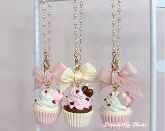 Cupcake Bag Charm - Polymer clay, kawaii handmade food jewelry, fake sweets accessories