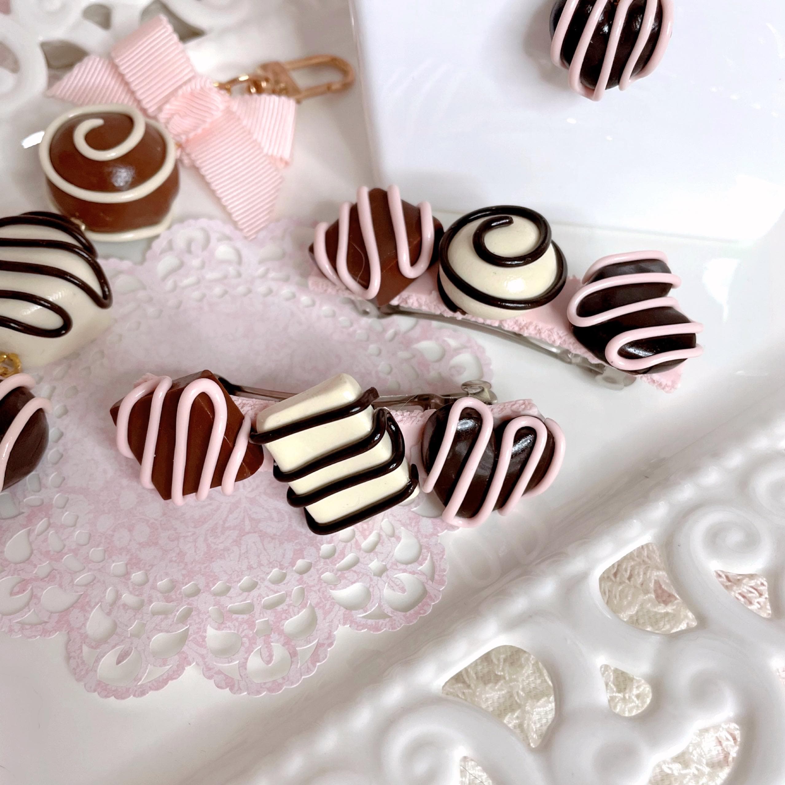 Chocolate Bon Bons Barrette - Polymer clay, kawaii handmade food jewelry, fake sweets accessories