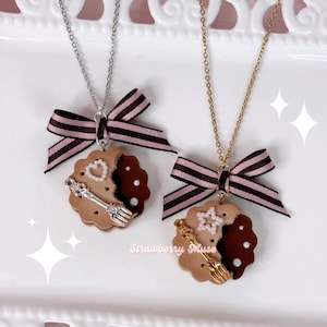 Choco Biscuit Necklace - Polymer clay, kawaii handmade food jewelry, fake sweets accessories