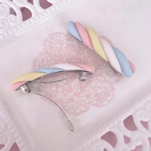 Marshmallow Barrette - Polymer clay, kawaii handmade food jewelry, fake sweets accessories