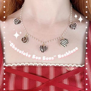 Chocolate Bon Bons Necklace - Polymer clay, kawaii handmade food jewelry, fake sweets accessories