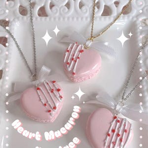 Heart Macaron Necklace - Polymer clay, kawaii handmade food jewelry, fake sweets accessories