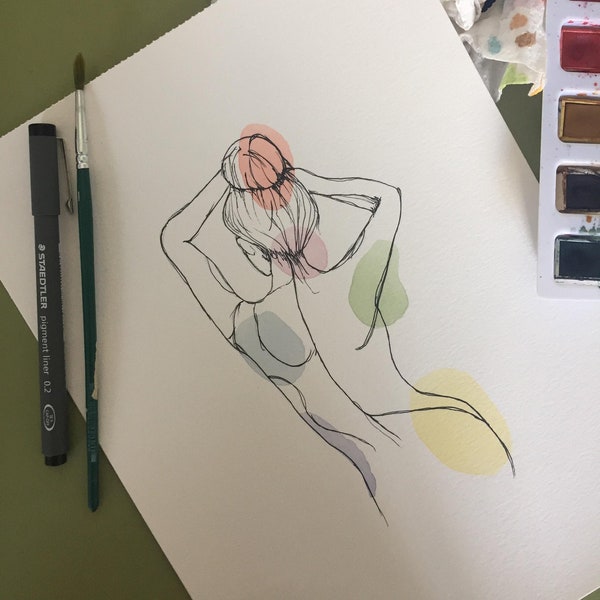 Aquarelle Silhouette Femme A4