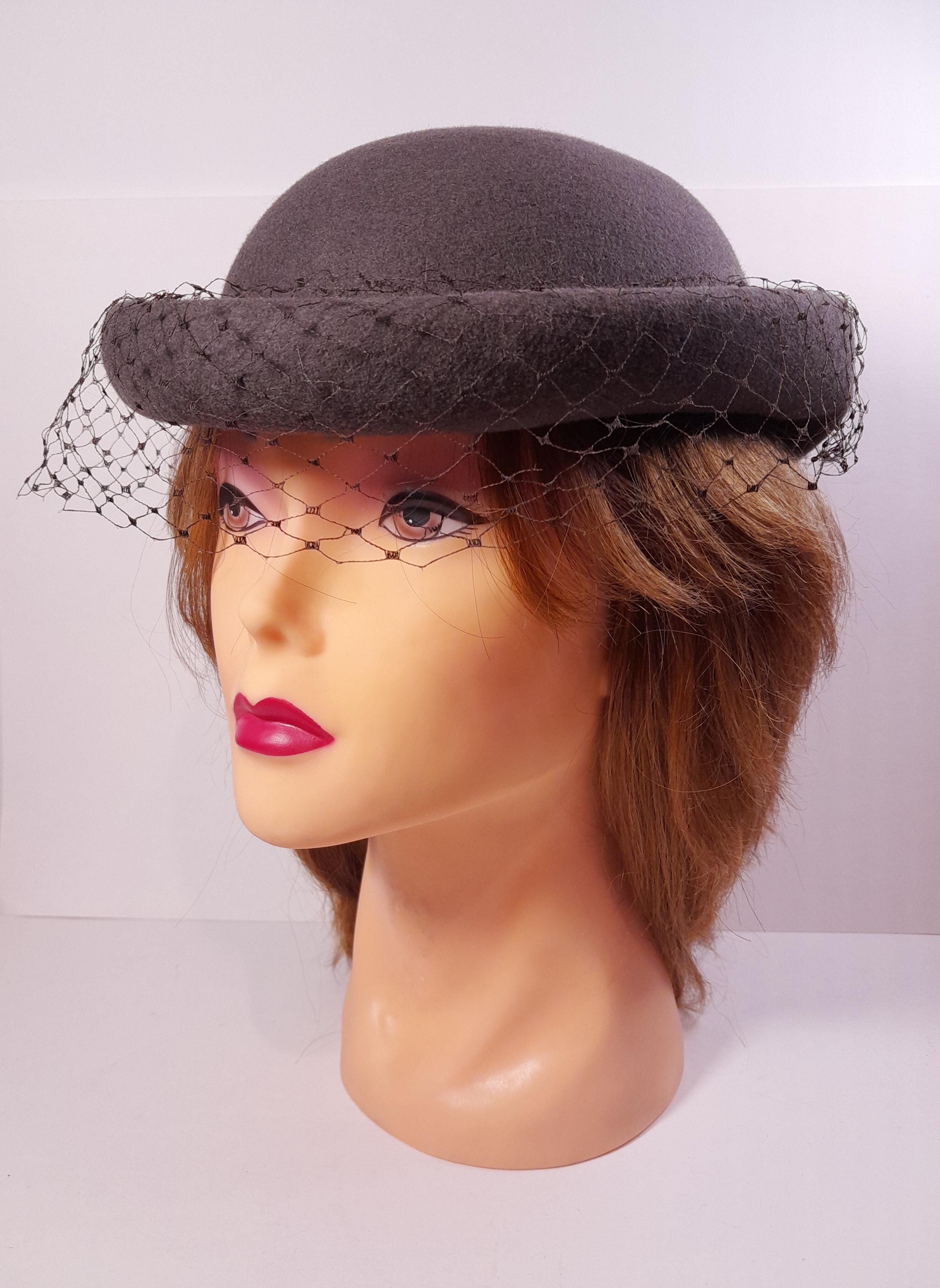 Vintage Damen Filzhut mit Schleier 70er Jahre (braun)