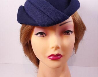 Vintage Damen 80er Retro Pillbox Hut blau