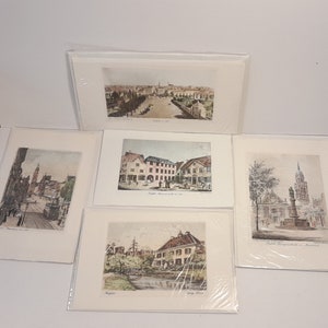 Conjunto de postais de gravuras da série cidade