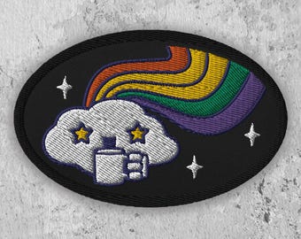 Gestickter Happy Pride Regenbogen Aufnäher, LGBTQ Patch, Non Binary Bisexual Patch, Transgender Bunte Wolke Kawaii