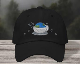 Czapka z daszkiem Coffee Planet Dad, haftowana czapka z daszkiem Ufo, Wszechświat kofeiny dla baristów, Cappuccino z motywem kosmitów dla miłośników latte, zabawna główka kawosza