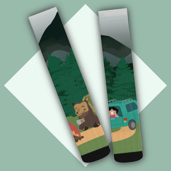 Funny Coffee Bear Hiking Socks, Adventure Trekking Hosiery, Comfortable Footwear Accessory, Coffee Lover Gift, Ridiculous Caffeine Socks