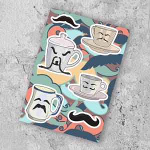 Funny Coffee Mustache Sticker Sheet, Beans and Bristles Journal Sticker, Beard Laptop Stickers, Coffee Lover Gift, Stubble Barista Sticker