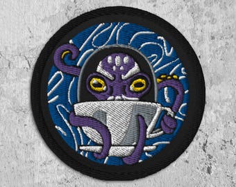 Lustiger koffeinhaltiger Oktopus gestickter Aufnäher, Accessoar für Kleidung zum Aufnähen, perfektes Geschenk für Kaffeeliebhaber, Espresso Tintenfisch Space Patch