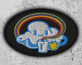 Glückliche Wolke Regenbogen gestickter Aufnäher, Pride Kaffee Aufnäher, wunderliche nichtbinäre Koffein Mütze, bisexuell Pride Accessoar