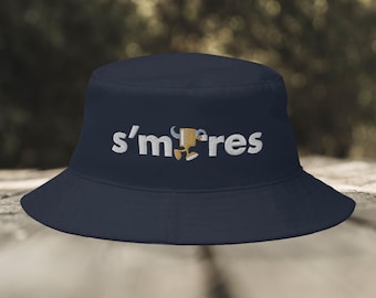 Kapelusz z wiaderkiem S'mores, haftowany kapelusz S'mores, prezent dla miłośnika kempingu, kapelusz na ognisko, letni dodatek na zewnątrz, pianka marshmallow, czekolada, graham cracker