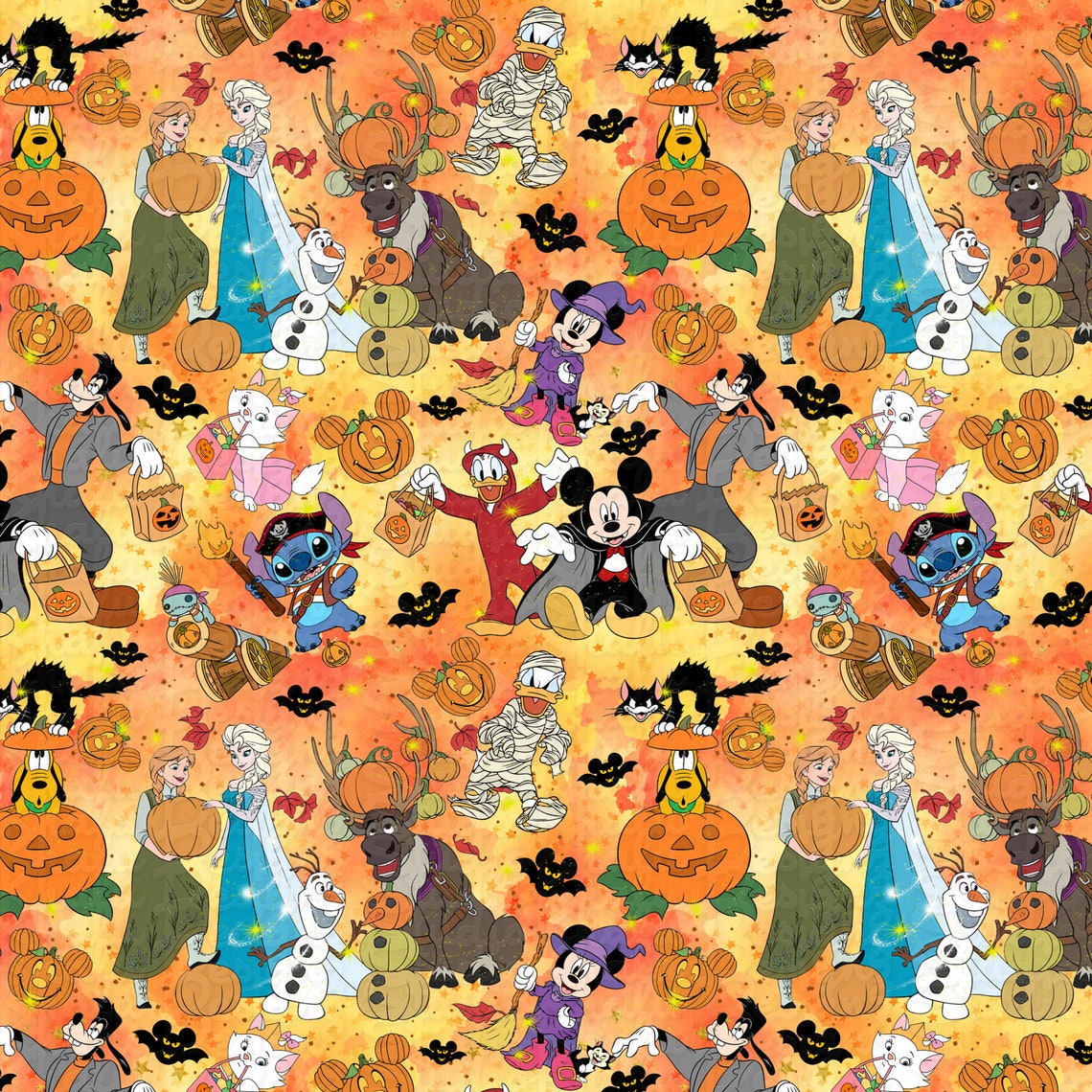 Seamless Pattern Halloween Disney Characters Digital Etsy