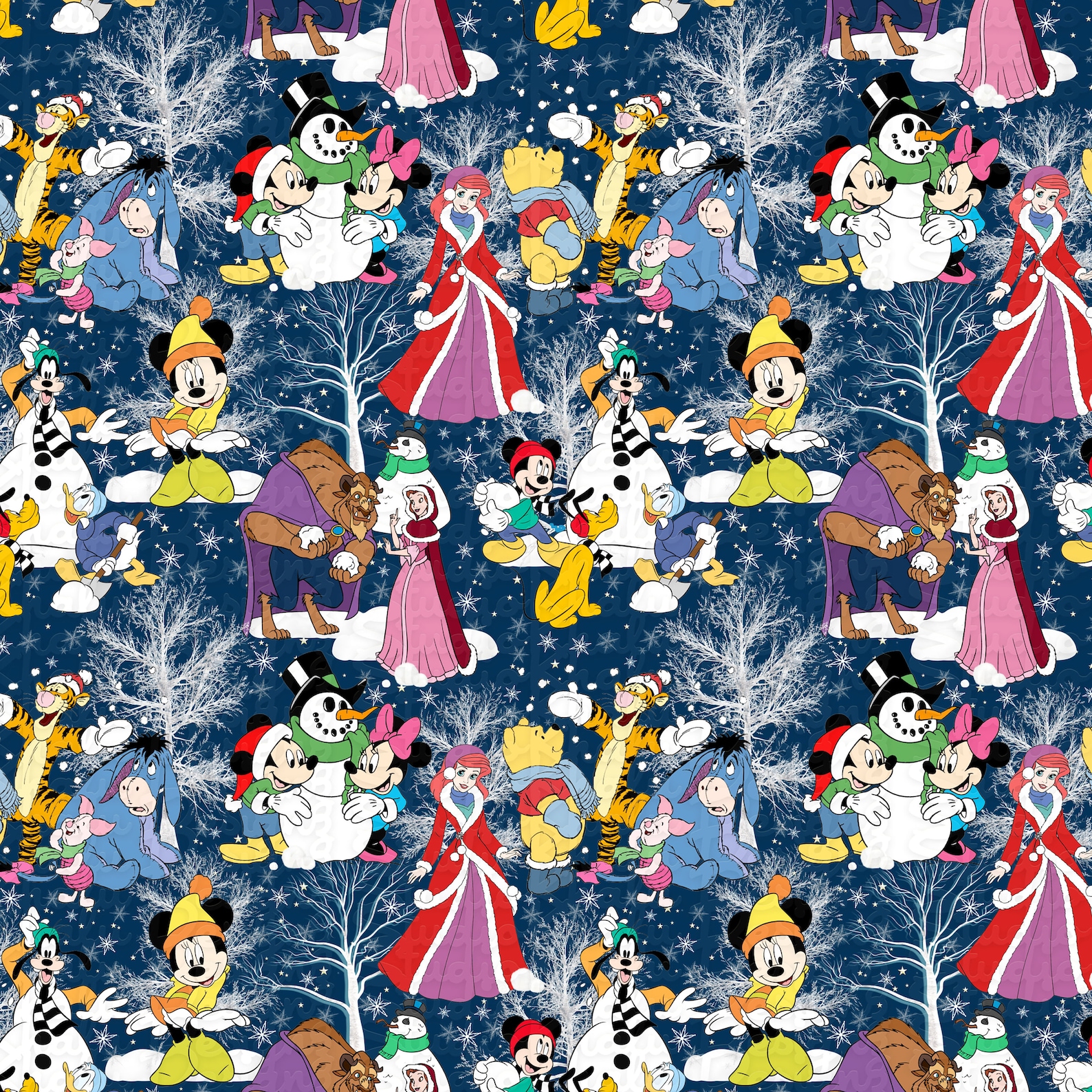 Seamless Pattern Winter Disney Characters Digital Pattern Etsy