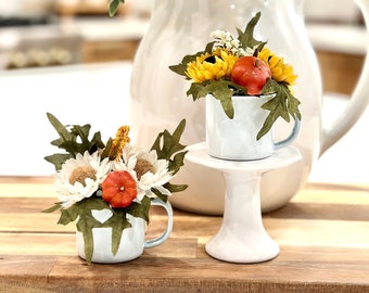 Fall Decor, Mug with flowers, Thanksgiving Tiered Tray, Fall Tiered Tray, Fall Tray Decor, Tiered Tray, Tiered Tray Decor