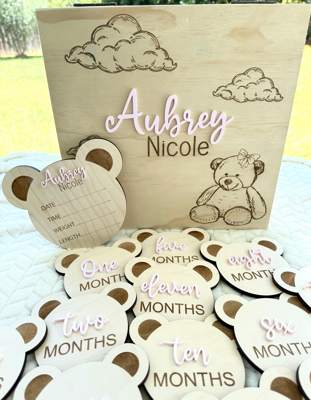 Teddy Bear Monthly Milestone, Baby Photo Signs, Baby Photo Prop ...