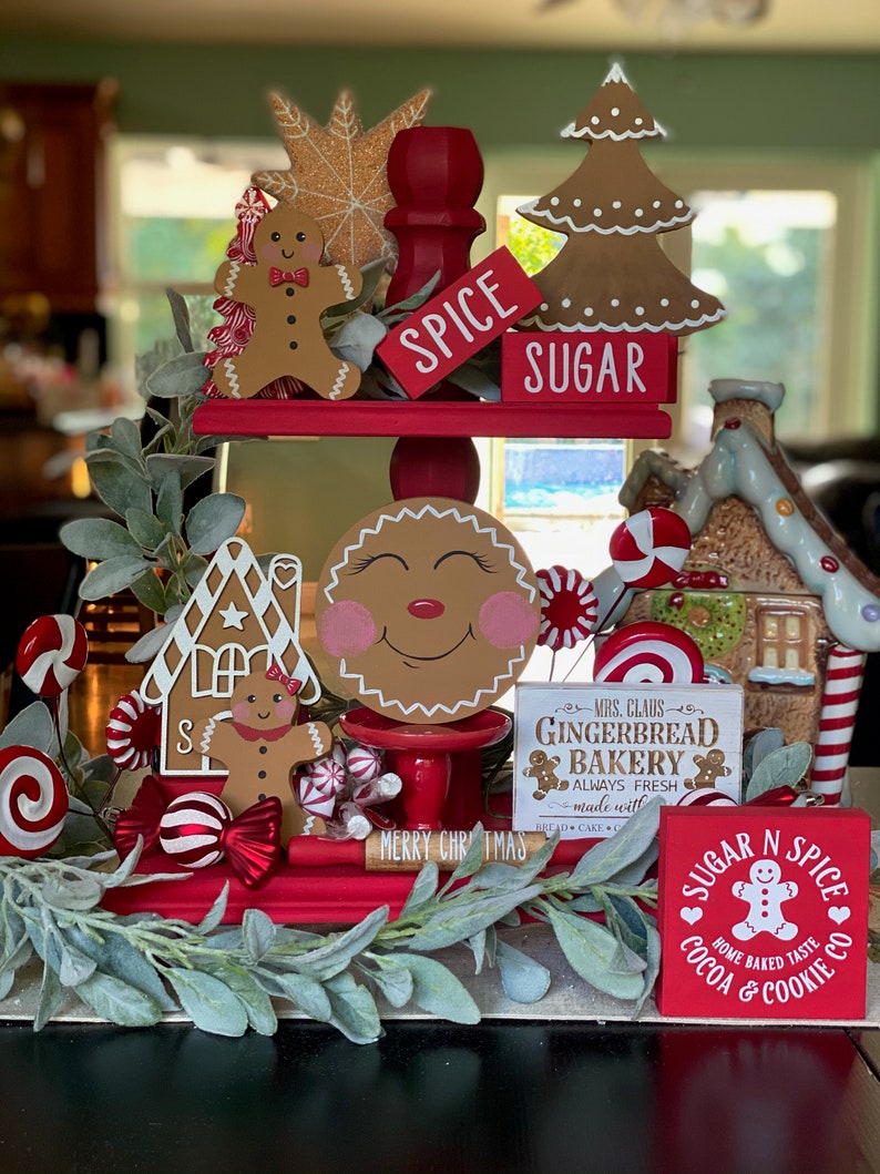 Christmas Tiered Tray Christmas Tray Decor Gingerbread Etsy