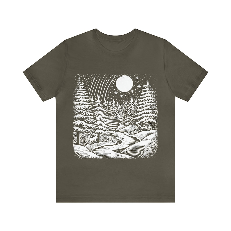 Winter landscape tee shirt, seasonal fashion tee, cozy apparel, scenic shirt, outdoor-inspired shirt, nature-inspired tee,unique outdoor tee image 5