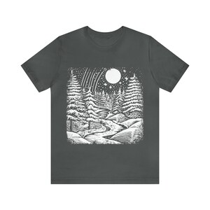 Winter landscape tee shirt, seasonal fashion tee, cozy apparel, scenic shirt, outdoor-inspired shirt, nature-inspired tee,unique outdoor tee image 6