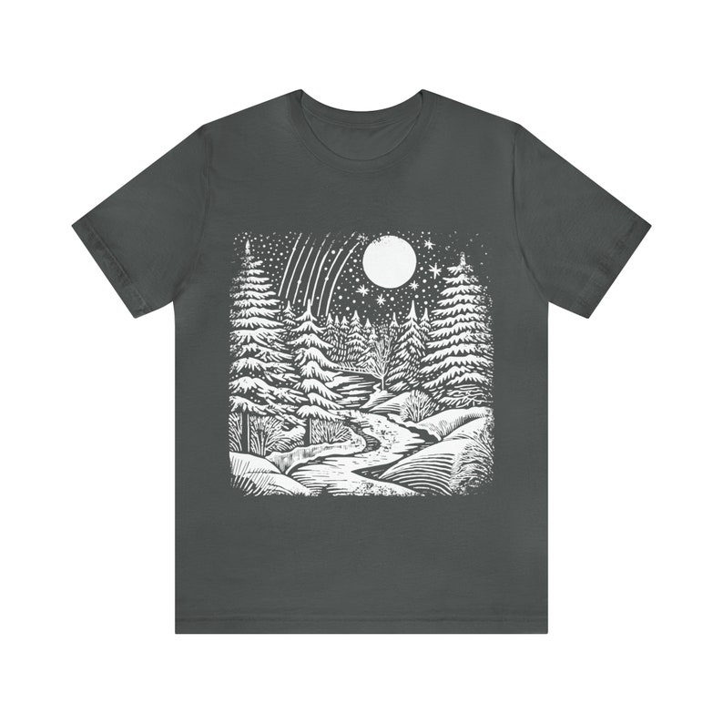 Winter landscape tee shirt, seasonal fashion tee, cozy apparel, scenic shirt, outdoor-inspired shirt, nature-inspired tee,unique outdoor tee image 6