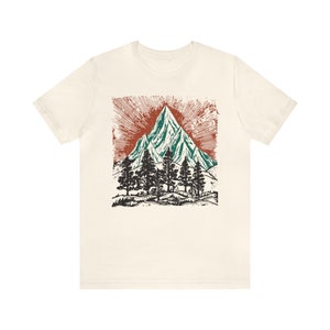 Vintage Mountains tee shirt,Nature tee, Wild forest tee shirt,Camping shirt, adventure t-shirt, Cottage Core hiking tee, block print like image 3
