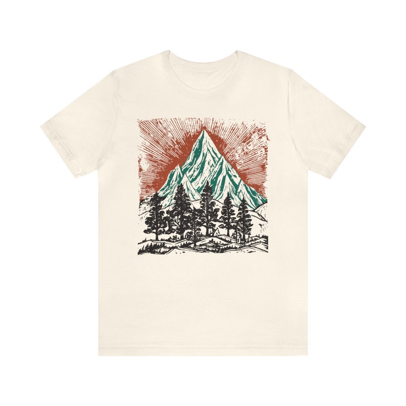 Vintage Mountains tee shirt,Nature tee, Wild forest tee shirt,Camping shirt, adventure t-shirt, Cottage Core hiking tee, block print like image 3