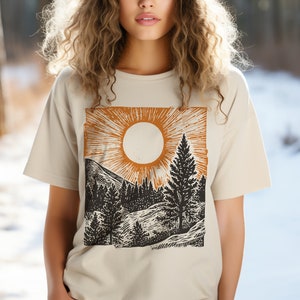 National Parks tee shirt Shirt, Landscape Nature tee,Wilderness tee shirt,National forest t-shirt, Cottage Core trees shirt,block print like