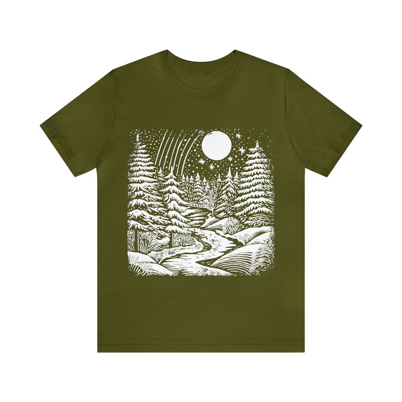 Winter landscape tee shirt, seasonal fashion tee, cozy apparel, scenic shirt, outdoor-inspired shirt, nature-inspired tee,unique outdoor tee image 8