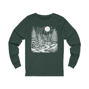 Chemise à manches longues paysage hivernal, vêtements de vacances, vêtements confortables, chemise pittoresque, chemise inspirée du plein air, t-shirt inspiré de la nature image 2