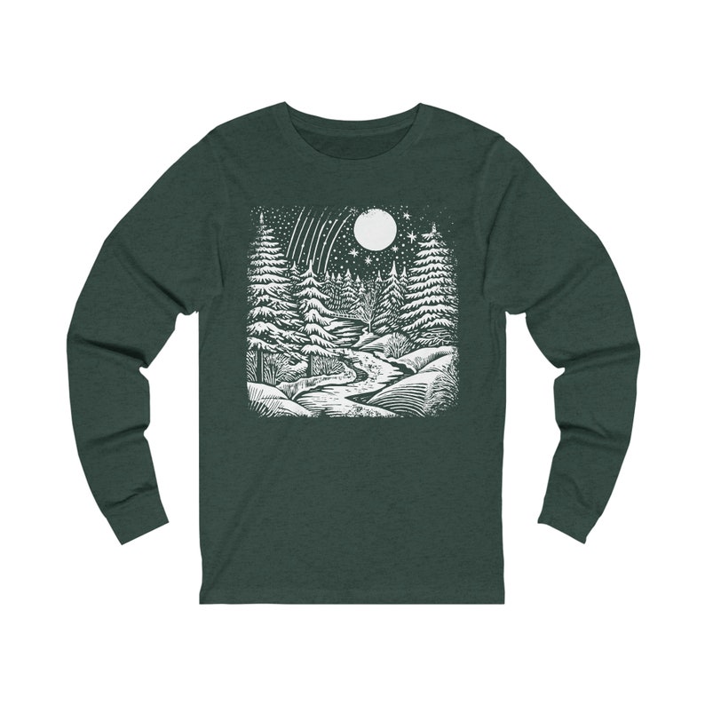 Chemise à manches longues paysage hivernal, vêtements de vacances, vêtements confortables, chemise pittoresque, chemise inspirée du plein air, t-shirt inspiré de la nature image 2