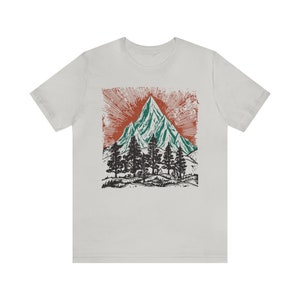 Vintage Mountains tee shirt,Nature tee, Wild forest tee shirt,Camping shirt, adventure t-shirt, Cottage Core hiking tee, block print like image 6