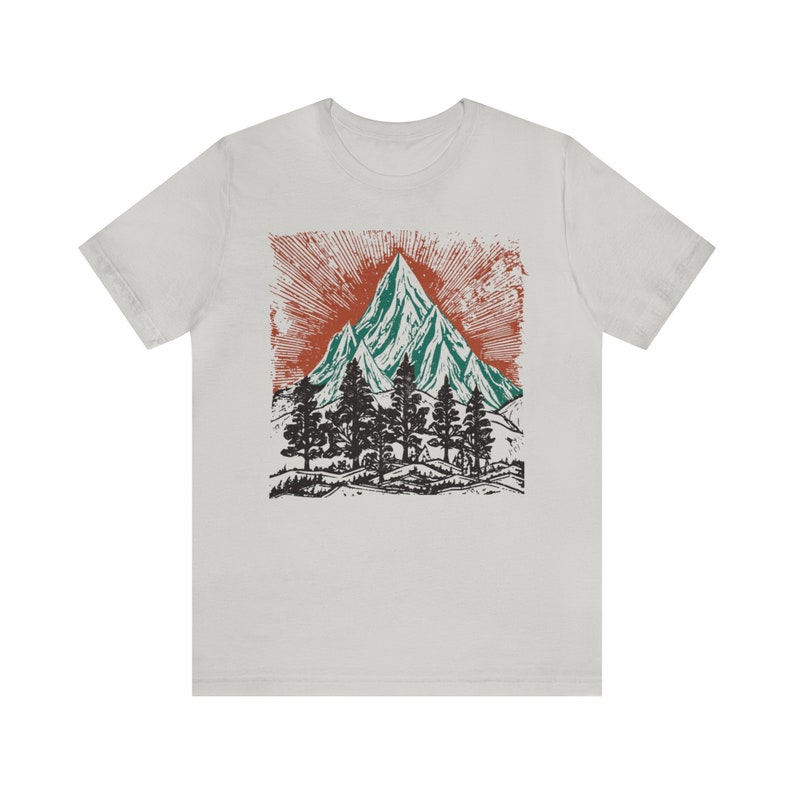 Vintage Mountains tee shirt,Nature tee, Wild forest tee shirt,Camping shirt, adventure t-shirt, Cottage Core hiking tee, block print like image 6