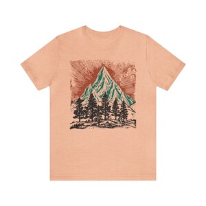 Vintage Mountains tee shirt,Nature tee, Wild forest tee shirt,Camping shirt, adventure t-shirt, Cottage Core hiking tee, block print like image 9