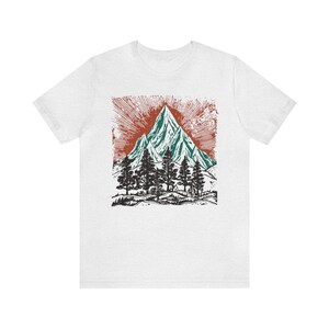 Vintage Mountains tee shirt,Nature tee, Wild forest tee shirt,Camping shirt, adventure t-shirt, Cottage Core hiking tee, block print like image 8