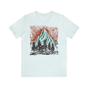 Vintage Mountains tee shirt,Nature tee, Wild forest tee shirt,Camping shirt, adventure t-shirt, Cottage Core hiking tee, block print like image 10