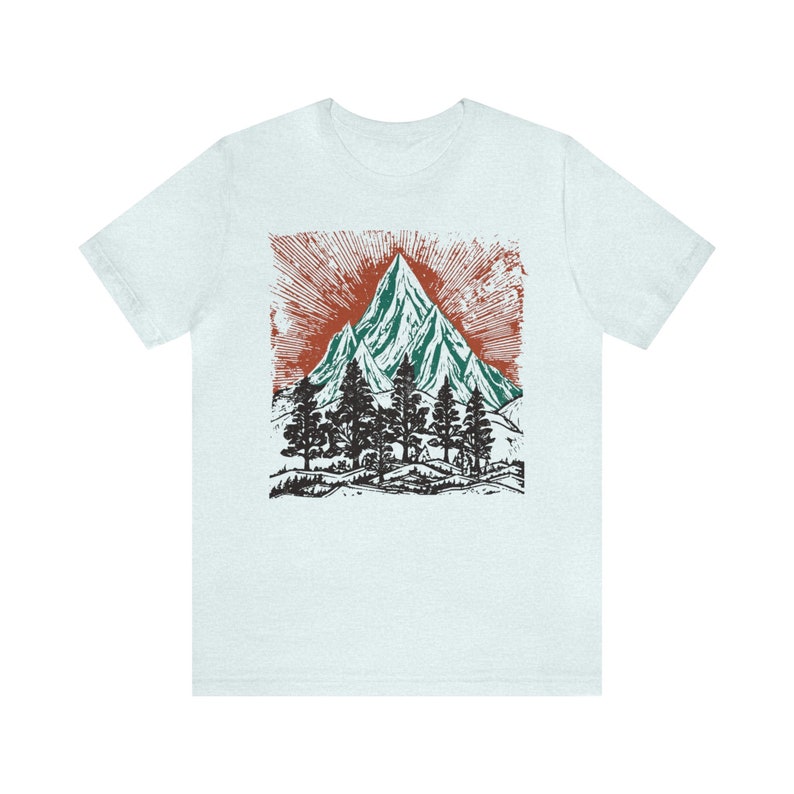 Vintage Mountains tee shirt,Nature tee, Wild forest tee shirt,Camping shirt, adventure t-shirt, Cottage Core hiking tee, block print like image 10