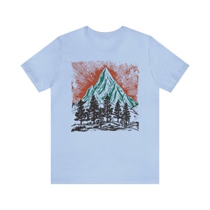 Vintage Mountains tee shirt,Nature tee, Wild forest tee shirt,Camping shirt, adventure t-shirt, Cottage Core hiking tee, block print like image 4