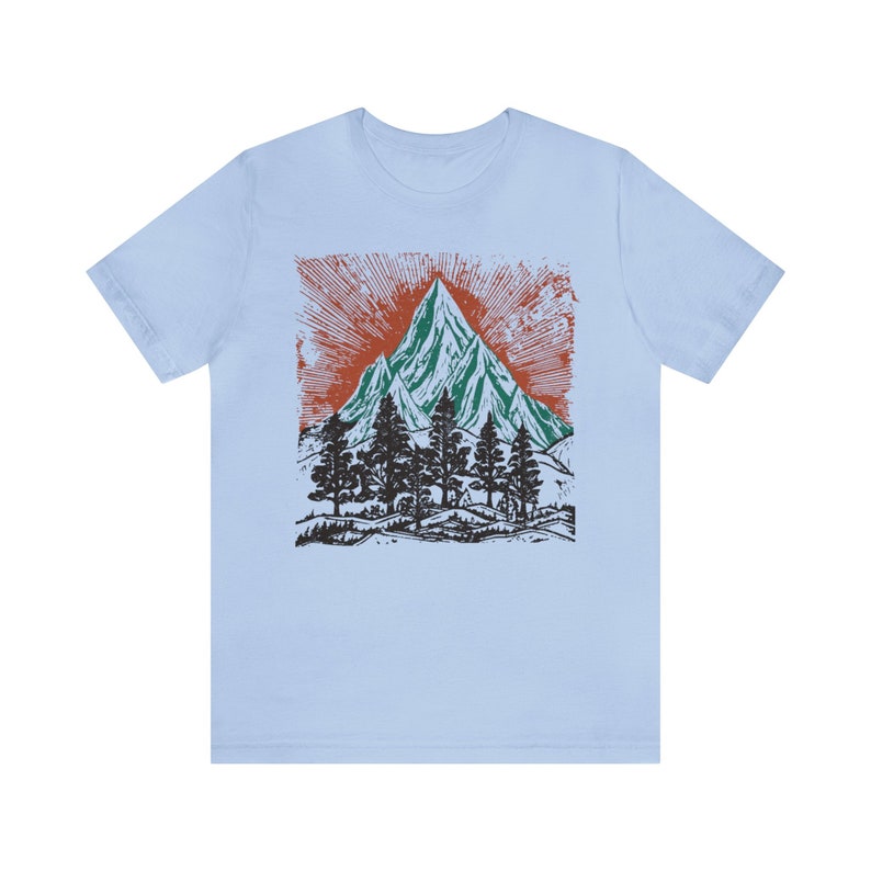 Vintage Mountains tee shirt,Nature tee, Wild forest tee shirt,Camping shirt, adventure t-shirt, Cottage Core hiking tee, block print like image 4