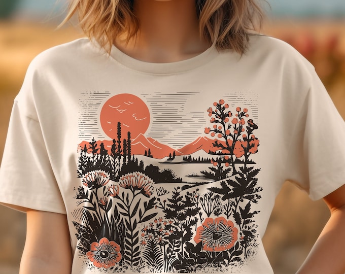 Vintage Acquaverde orange cotton botanical print short sleeve shirt - size L