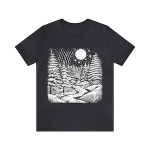 Winter landscape tee shirt, seasonal fashion tee, cozy apparel, scenic shirt, outdoor-inspired shirt, nature-inspired tee,unique outdoor tee image 4