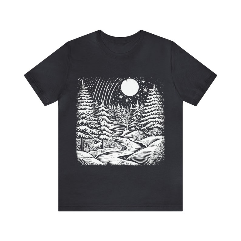 Winter landscape tee shirt, seasonal fashion tee, cozy apparel, scenic shirt, outdoor-inspired shirt, nature-inspired tee,unique outdoor tee image 4