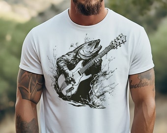 Trout Playing Guitar t, Funny Men's Shirt, Hilarious Gifts for Man, Funny Fishing Shirt, Camping T-Shirt, Fish Plays Guitar, Funny T-Shirt