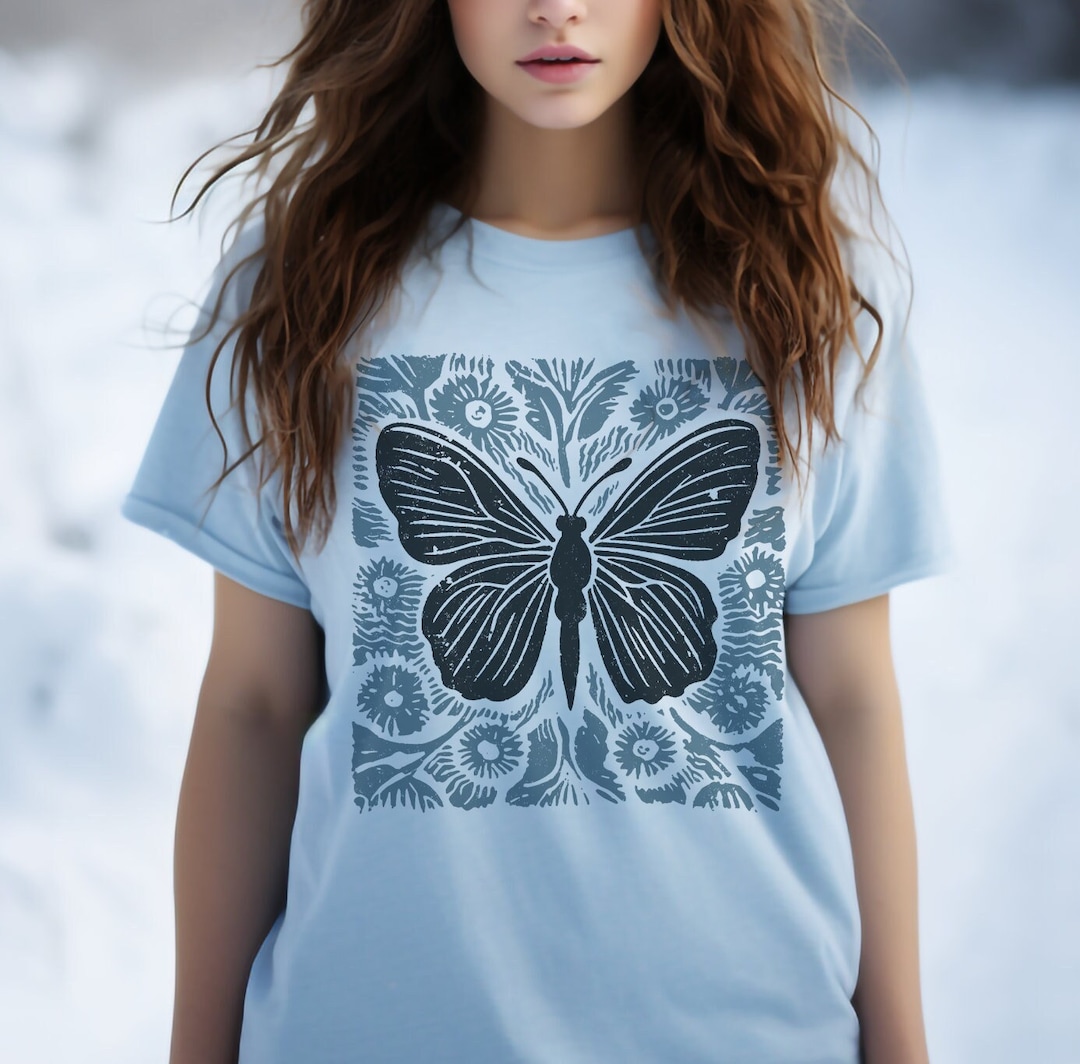 CD 25 Butterfly Coconut Print Shirt White Blue Cotton main image 0