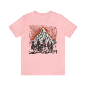 Vintage Mountains tee shirt,Nature tee, Wild forest tee shirt,Camping shirt, adventure t-shirt, Cottage Core hiking tee, block print like image 5