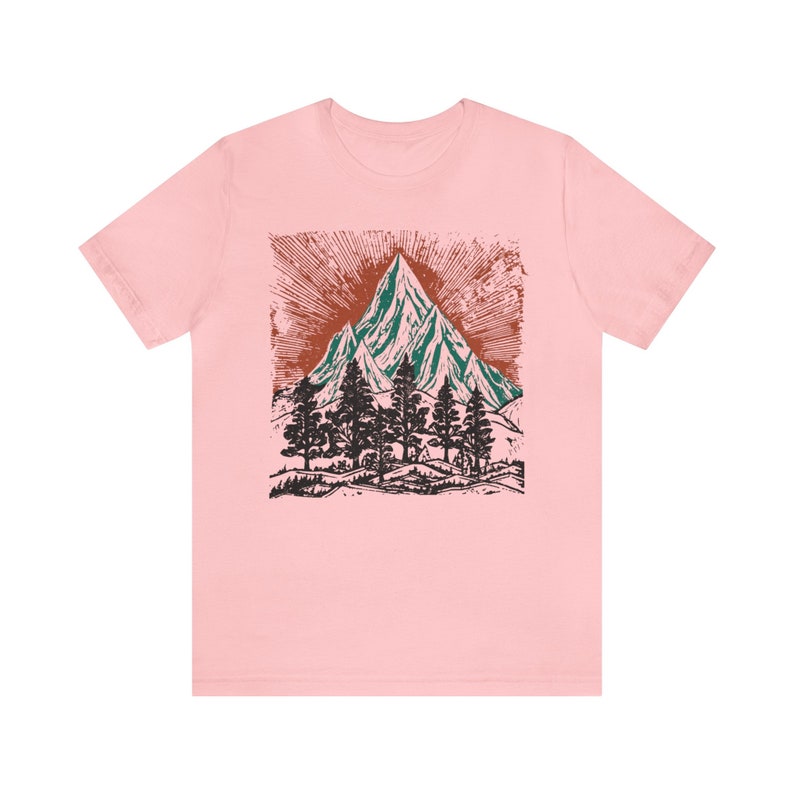 Vintage Mountains tee shirt,Nature tee, Wild forest tee shirt,Camping shirt, adventure t-shirt, Cottage Core hiking tee, block print like image 5
