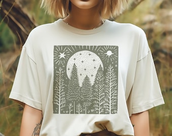 Night sky Outdoor Camping Vintage Shirt, Beauty of Nature tee, Wildflowers tee shirt, Nature sun t-shirt, Cottage Core forest shirt
